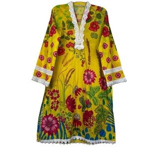 Ammara Khan Floral & Fruit Printed Lace Trim Pakistan Made Formal Kaftan